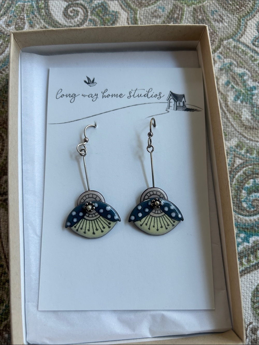 Blue and Cream Dangle Earrings